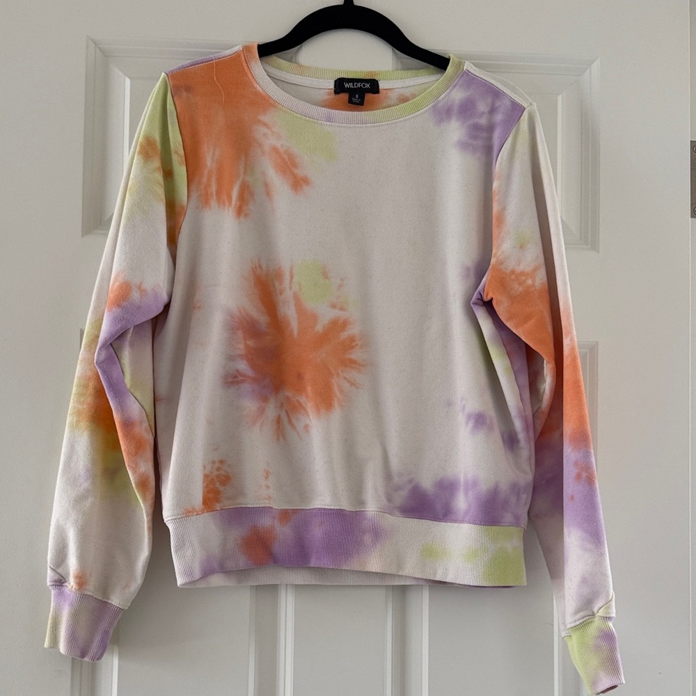 Wildfox Beach Sweatshirt with Orange, Lavender & Lime Tie-Dye